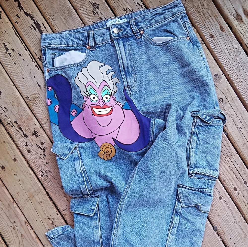 Women's Blue Jeans with Cartoon Design